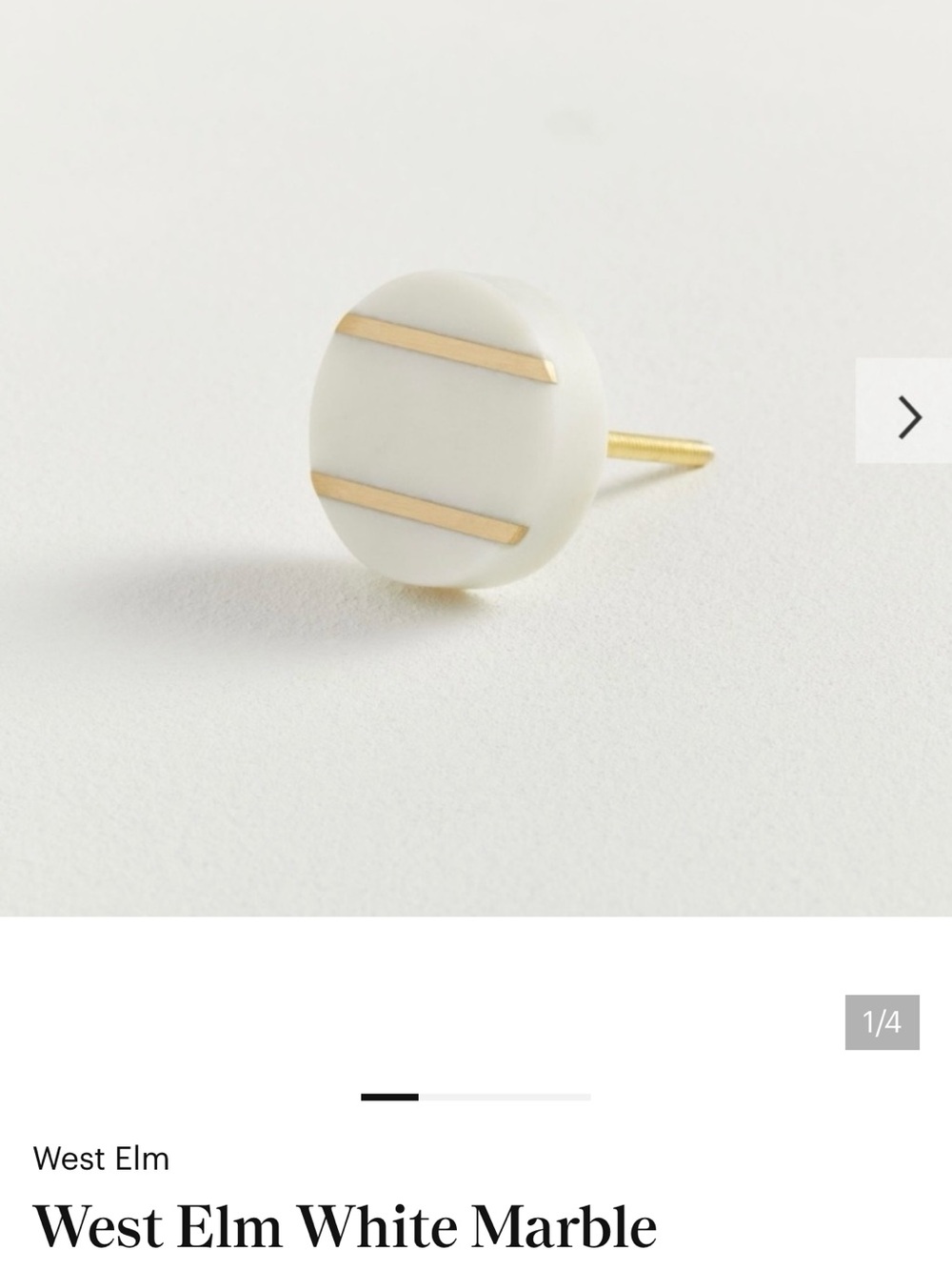 (3) sets of 4 on hold West Elm White Marble & Gold knobs